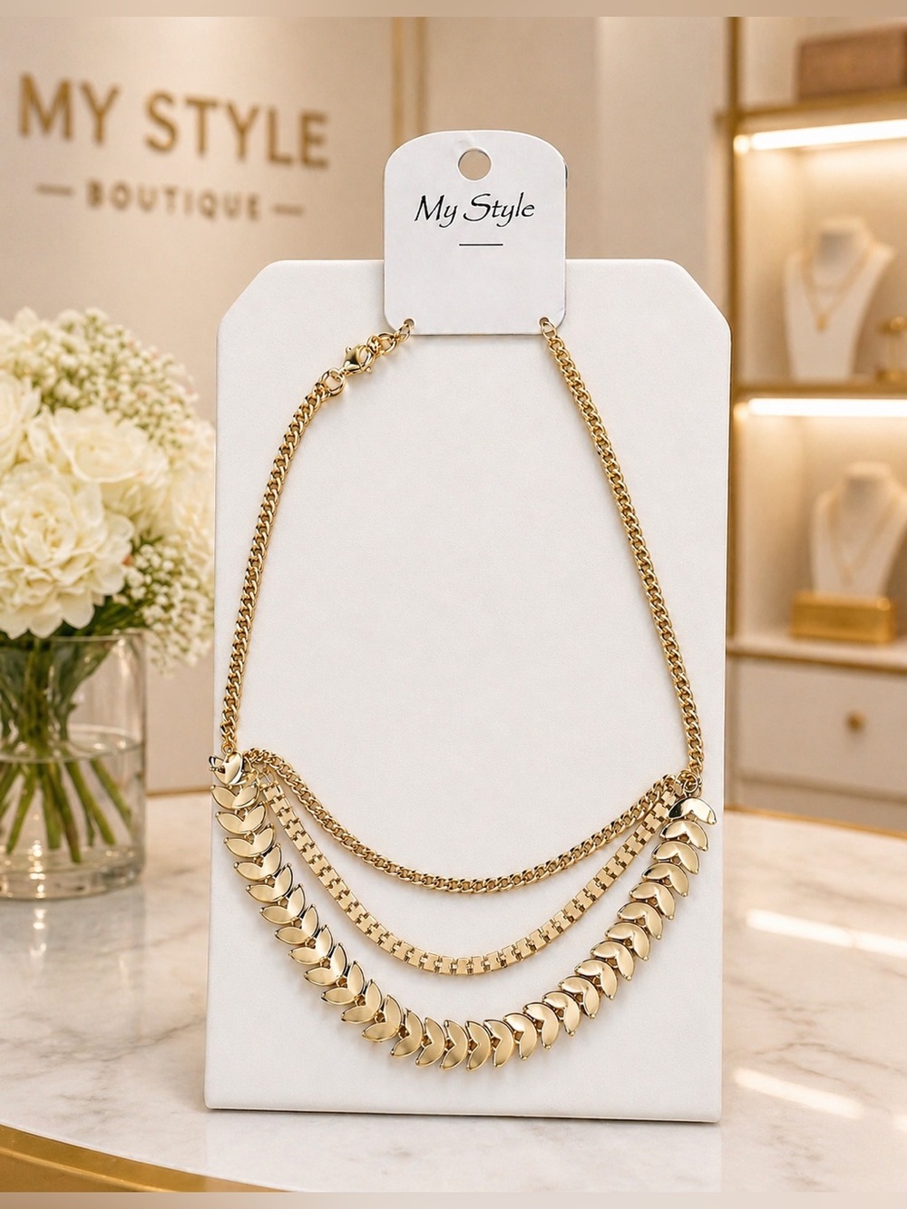 Chevron Multi Link 3 Layer Necklace.